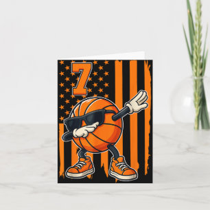 Basketball 7th Birthday American Flag Gift For 7 Y Card