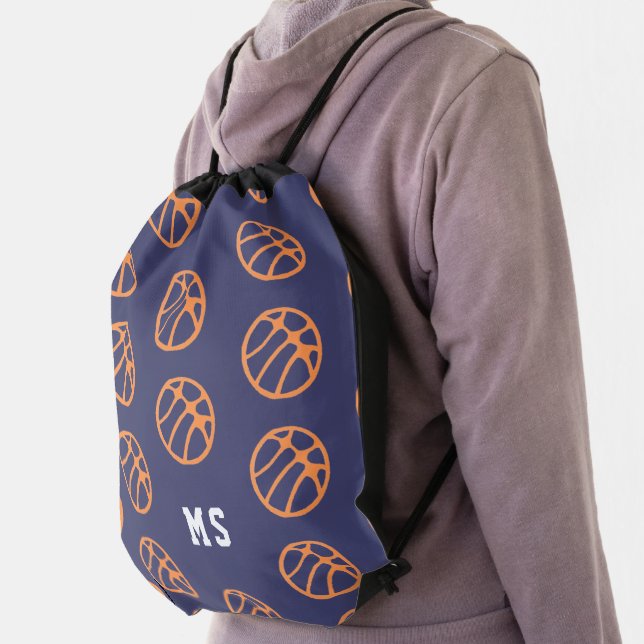 Basketball Abstract Ball Pattern Purple Monogram Drawstring Bag (Insitu)