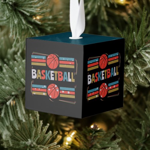 Basketball Abstract Word Art - Minimalist Cube Ornament