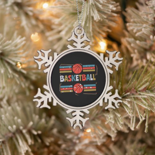 Basketball Abstract Word Art - Minimalist Snowflake Pewter Christmas Ornament