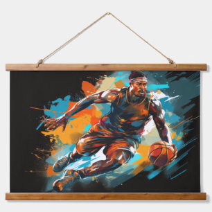 Basketball Action Sport Painting Abstract Art  Hanging Tapestry