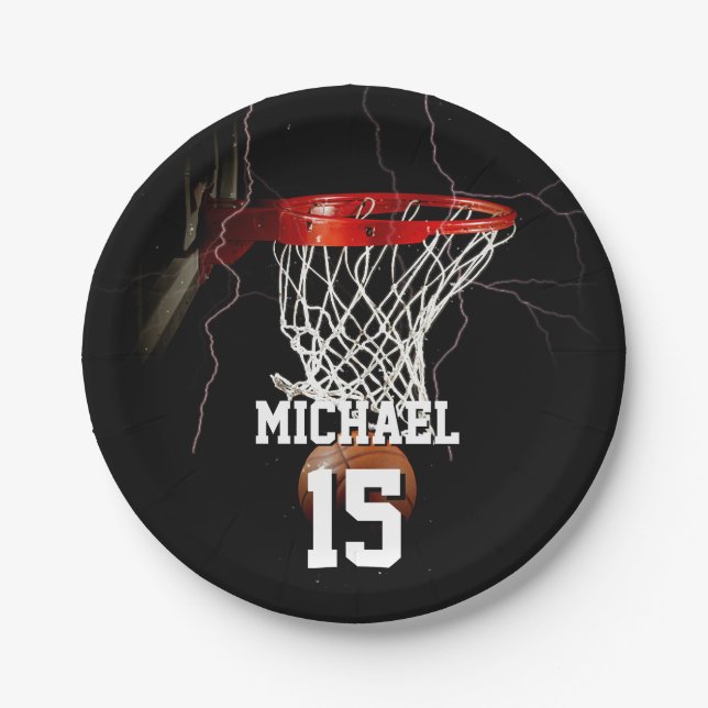 Basketball Add Your Name & Number Paper Plates (Front)