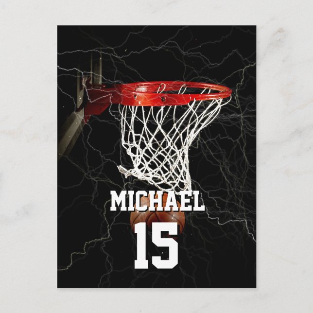 Basketball Add Your Name & Number Pop Art Invitation Postcard (Front)