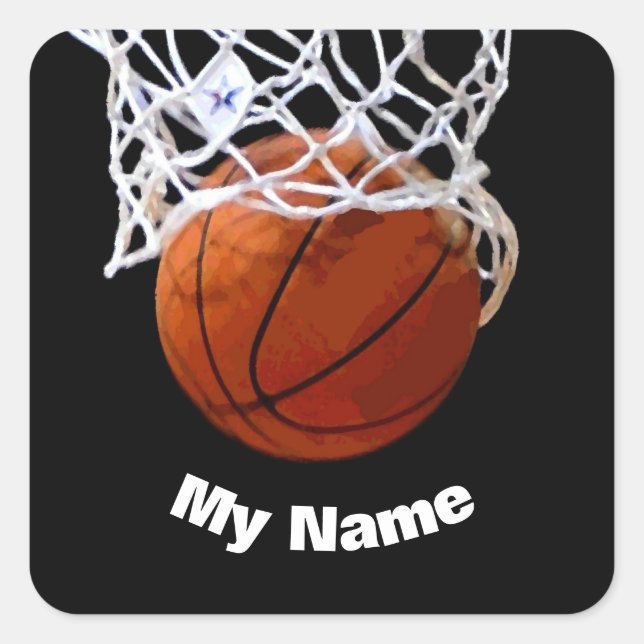 Basketball Add Your Name Square Sticker (Front)
