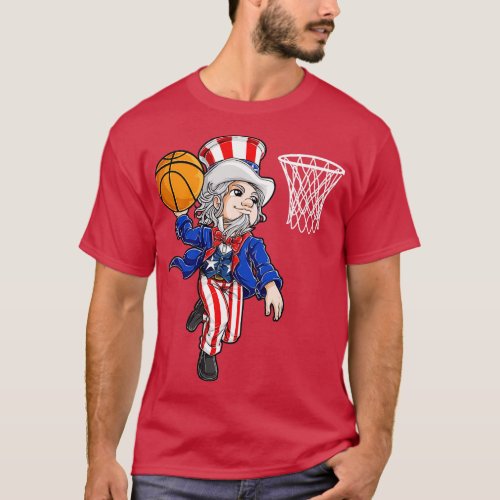 Basketball American Flag T 4th of July Boys Uncle  T_Shirt