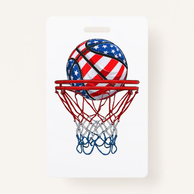 Basketball American Patriotic 4th Of July US Flag Badge (Front)