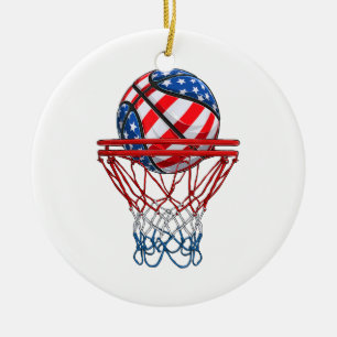Basketball American Patriotic 4th Of July US Flag Ceramic Ornament