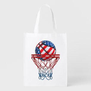 Basketball American Patriotic 4th Of July US Flag Grocery Bag