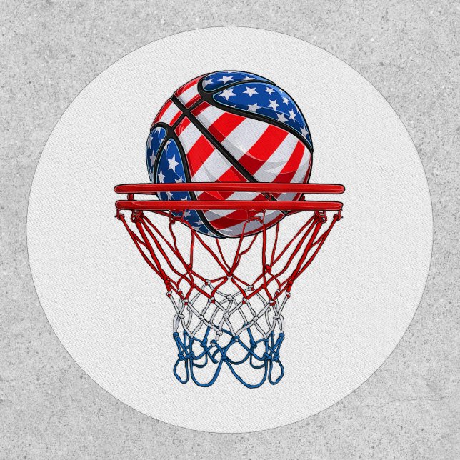 Basketball American Patriotic 4th Of July US Flag Patch (Front)