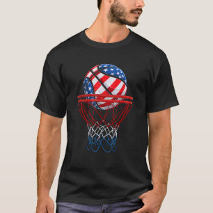 Basketball American Patriotic 4th Of July US Flag T-Shirt