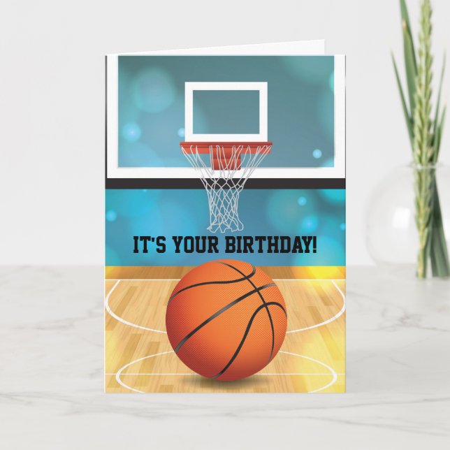 Basketball and Court Design Birthday Card (Front)