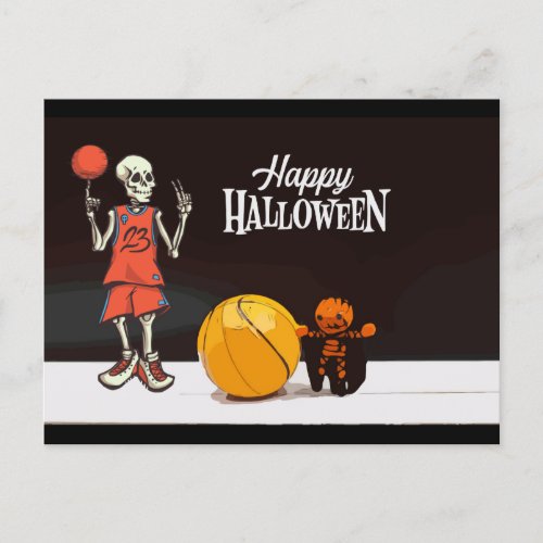 Basketball and ghost Halloween   Postcard