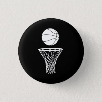 Basketball And Hoop Button Black by sportsdesign at Zazzle