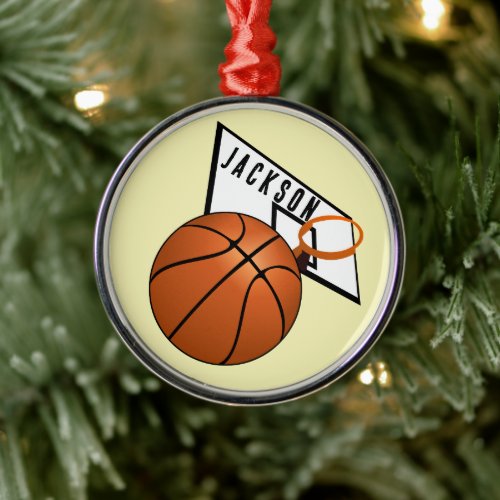 Basketball and Hoop Christmas Metal Ornament