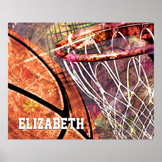 Basketball and Hoop girly basketball pink purple Poster (Front)