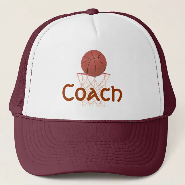 Basketball and net, with Coach sports hats Zazzle