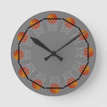 Basketball And Nets Round Clock by BostonRookie at Zazzle