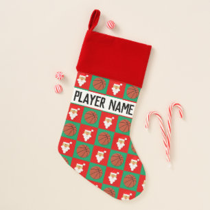 Basketball and Santa Pattern Custom Player Name Christmas Stocking