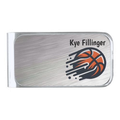 Basketball and Silver Background Illustration  Silver Finish Money Clip