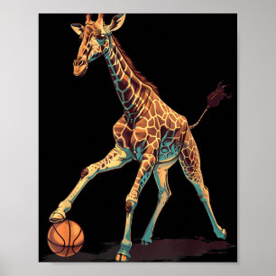 Basketball Animal Art Giraffe Basketball Player Dr Poster