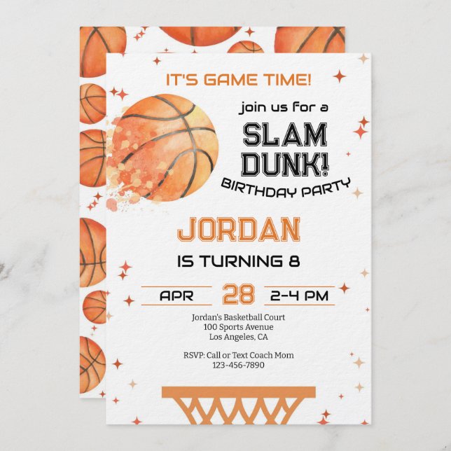 Basketball Any Age Birthday Invitation (Front/Back)