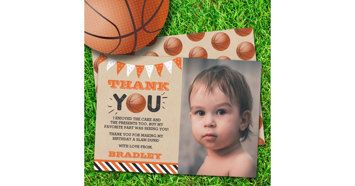 Basketball Any Age Birthday Photo Thank You Card | Zazzle