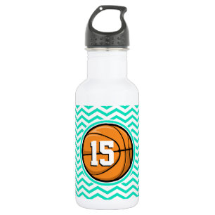 Basketball; Aqua Green Chevron Stainless Steel Water Bottle