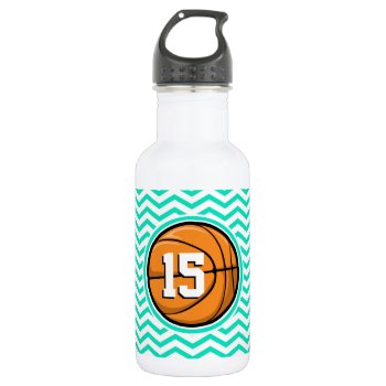 Basketball; Aqua Green Chevron Stainless Steel Water Bottle by SportsWare at Zazzle