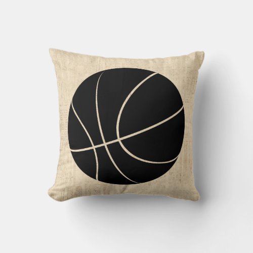 Basketball Art Vintage Beige Script Paper Style Throw Pillow
