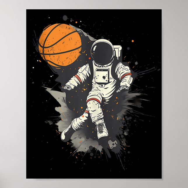 Basketball Artwork Astronaut Drawing Basketball Pl Poster (Front)