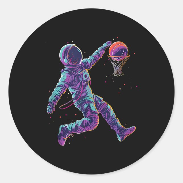 Basketball Artwork Astronaut Slam Dunk Bball Playe Classic Round Sticker (Front)
