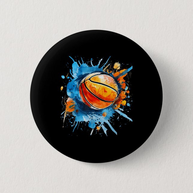 Basketball Artwork Basketball Hoop Colourful Water Button (Front)