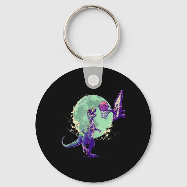 Basketball Artwork Basketball Hoop Drawing Dino T- Keychain (Front)
