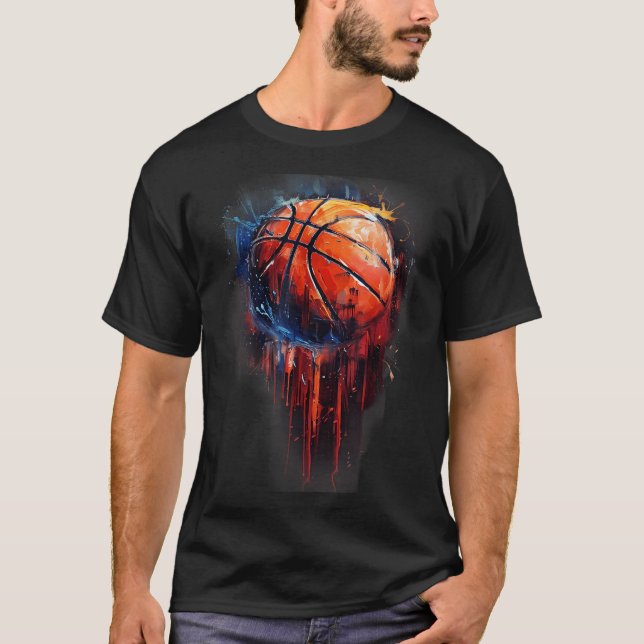 Basketball Artwork Basketball Hoop Watercolor Colo T-Shirt (Front)