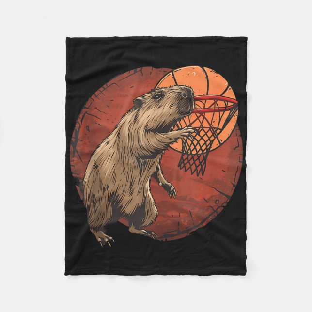 Basketball Artwork Basketball Lover Capybara Drawi Fleece Blanket (Front)