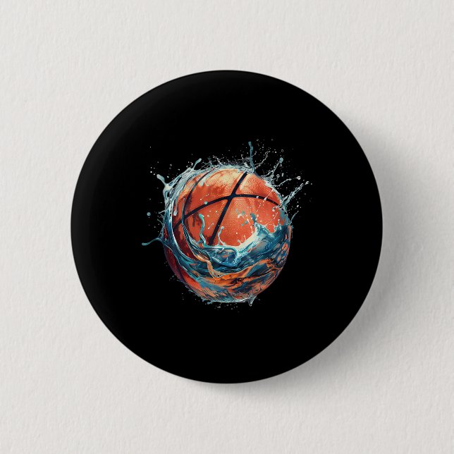 Basketball Artwork Basketball Lover Drawing Waterc Button (Front)