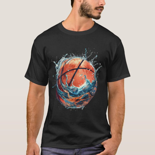 Basketball Artwork Basketball Lover Drawing Waterc T-Shirt (Front)