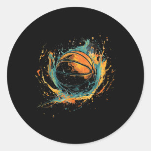 Basketball Artwork Basketball Lover Watercolor Dra Classic Round Sticker