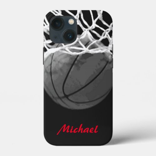 Basketball Artwork Your Name Black White Red iPhone 13 Mini Case