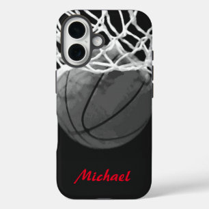 Basketball Artwork Your Name Black White Red iPhone 16 Case