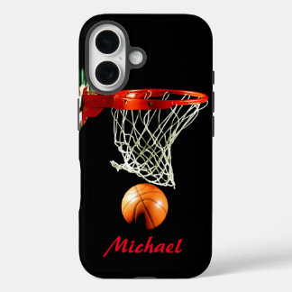 Basketball Artwork Your Name Black White Red iPhone 16 Case