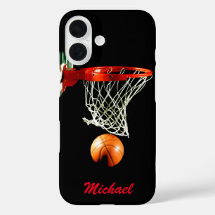 Basketball Artwork Your Name Black White Red iPhone 16 Case