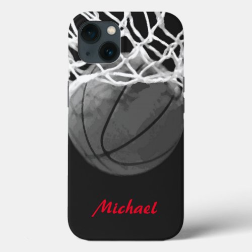 Basketball Artwork Your Name Black White Red iPhone 13 Case