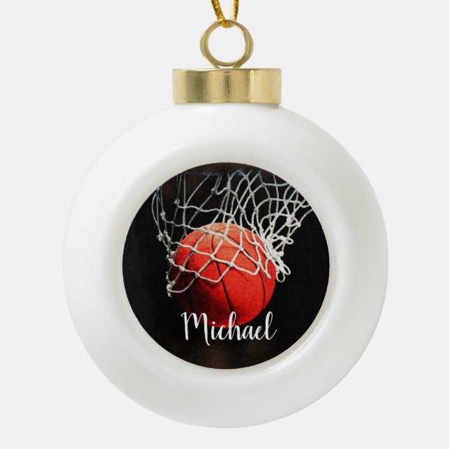 Basketball Artwork Your Name Custom  Ceramic Ball Christmas Ornament (Front)