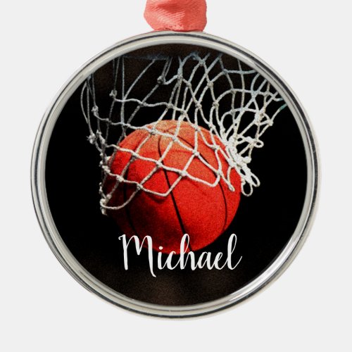 Basketball Artwork Your Name Custom Metal Ornament