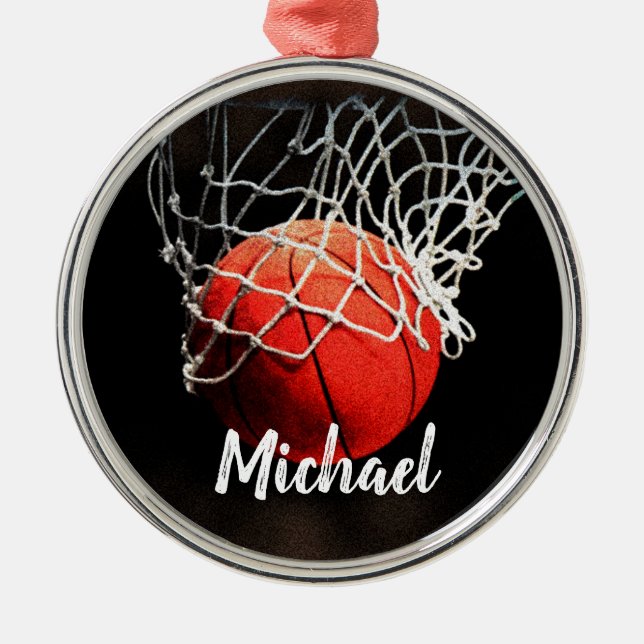 Basketball Artwork Your Name Custom Metal Ornament (Front)