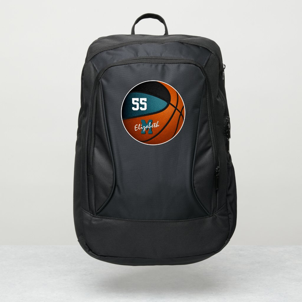 basketball athlete monogram teal black team colors backpack