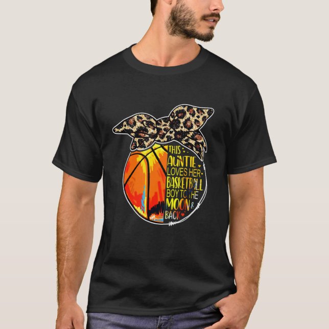 Basketball Auntie Vintage Leopard Messy Bun T-Shirt (Front)