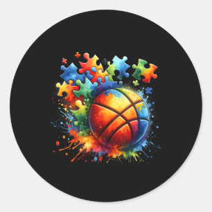 Basketball Autism Awareness Colorful Rainbow Classic Round Sticker