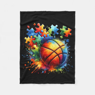 Basketball Autism Awareness Colorful Rainbow Fleece Blanket